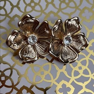 BaubleBar Gold Floral Brooches with Crystal Centers with backs